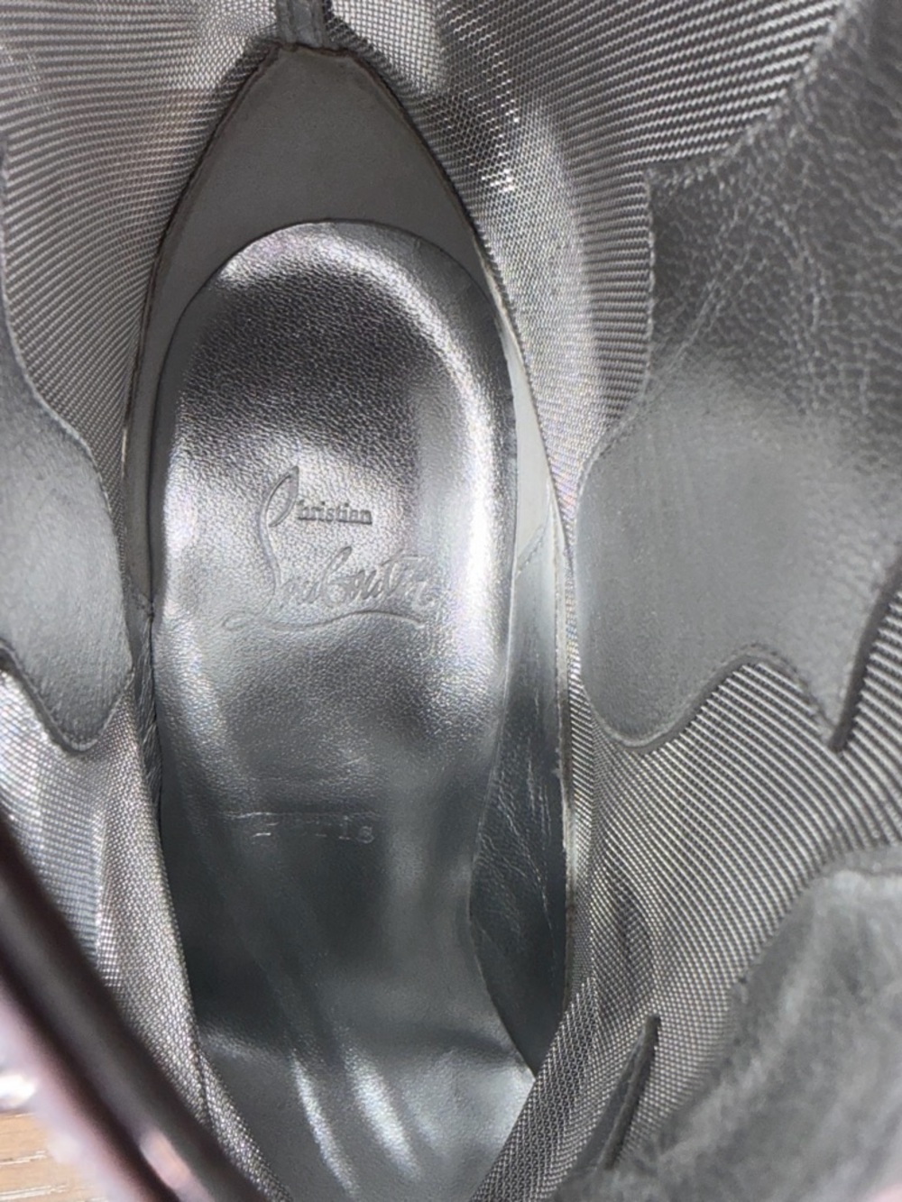 Christian Louboutin Silver Mesh & Stud Ankle Boot with Red Heel - Picture 8 of 11